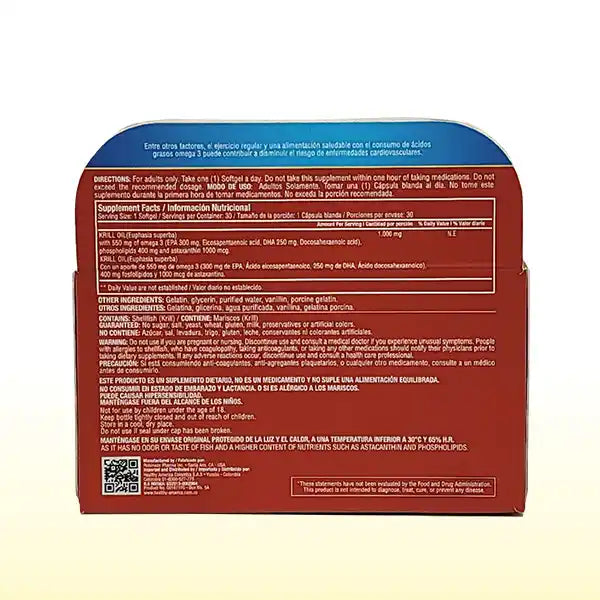 Red Krill Oil 1000 mg x 30 softgels. Healthy America