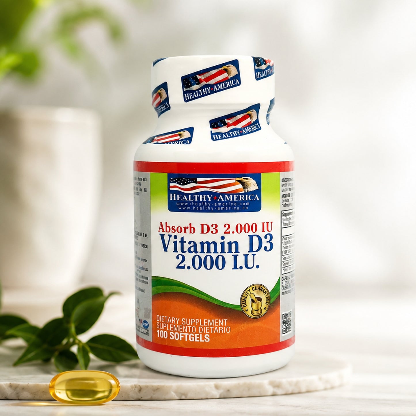 Vitamina D3 2.000 IU Healthy America x100 | Salud Ósea