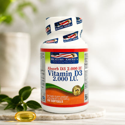 Vitamina D3 2.000 IU Healthy America x100 | Salud Ósea
