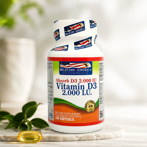 Vitamina D3 2.000 IU Healthy America x100 | Salud Ósea