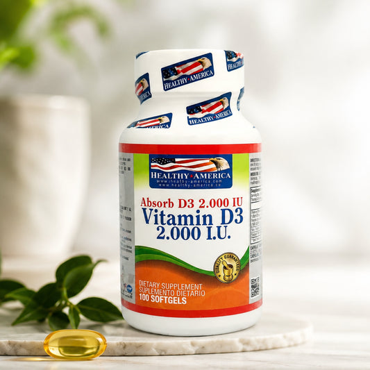 Vitamina D3 2.000 IU Healthy America x100 | Salud Ósea y piel