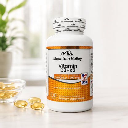Vitamina D3 + K2 Mountain Valley 100 Softgels | Huesos y Defensas
