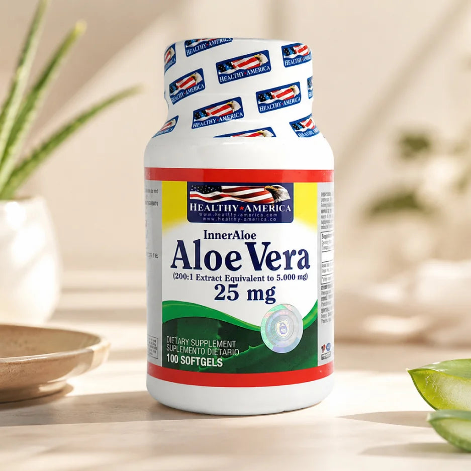 Aloe Vera 25 mg Healthy America 100 Softgels | Digestión