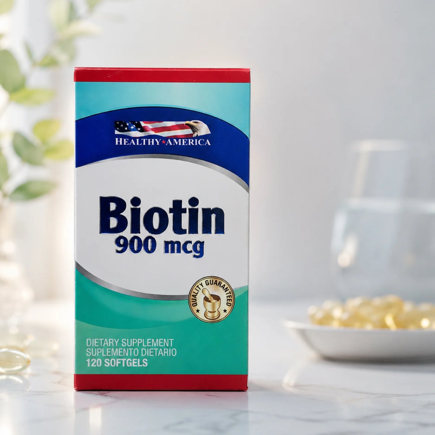 Biotina 900 mcg Healthy America x120 | Cabello, Piel y Uñas