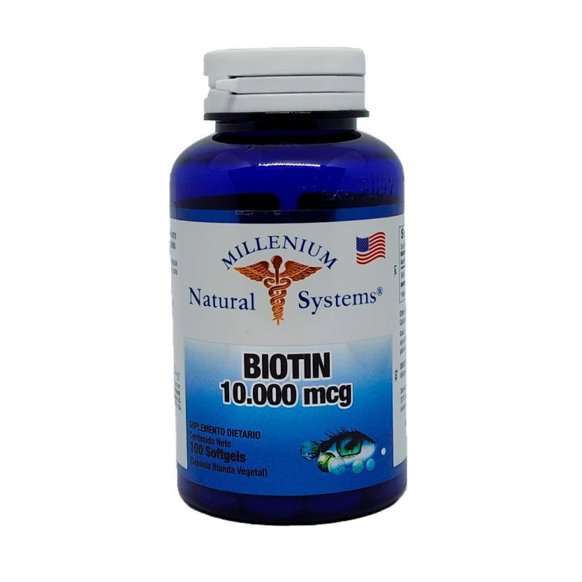 Biotina 10.000 mcg Millenium 100 Softgels | Cabello y Uñas