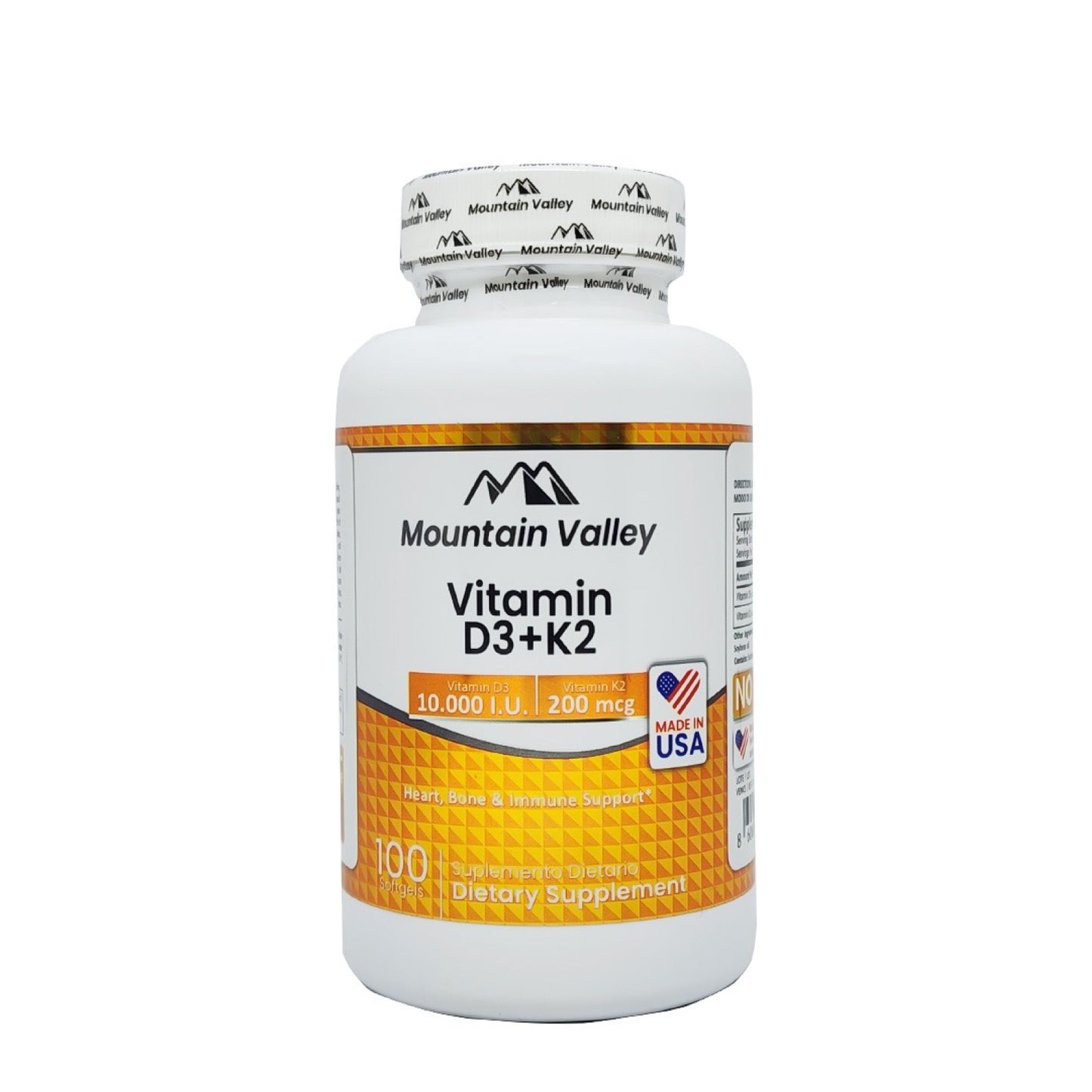 Vitamina D3 + K2 Mountain Valley 100 Softgels | Huesos y Defensas
