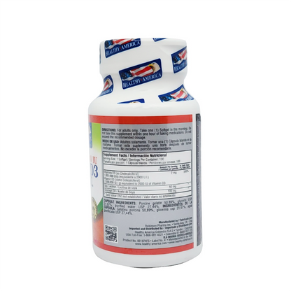 Vitamina D3 2.000 IU Healthy America x100 | Salud Ósea