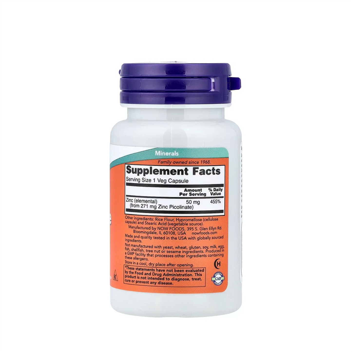 Zinc Picolinato NOW 50 mg x 60 Cápsulas | Apoyo Inmunológico