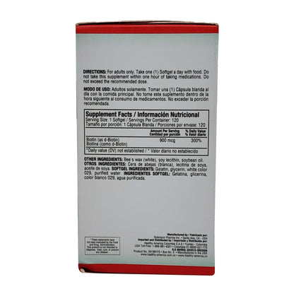 Biotina 900 mcg Healthy America x120 | Cabello, Piel y Uñas
