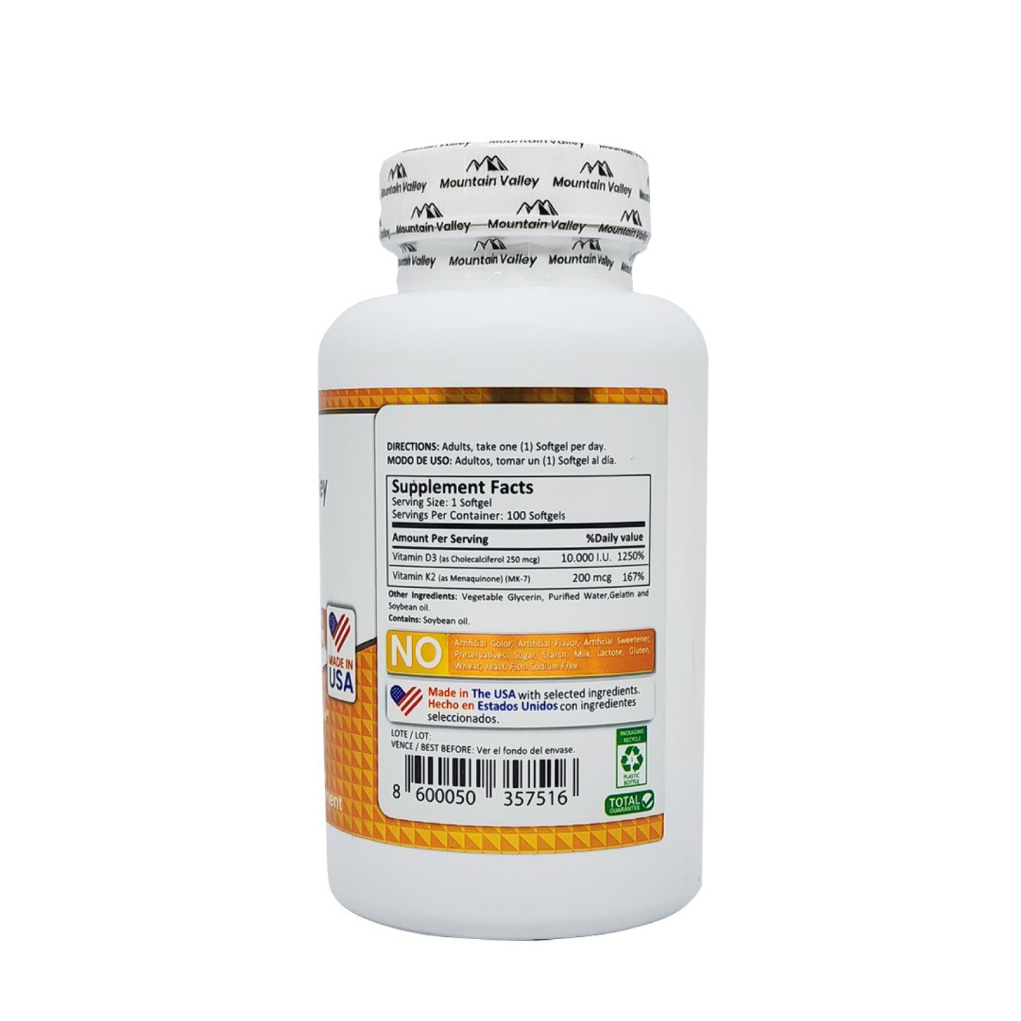 Vitamina D3 + K2 Mountain Valley 100 Softgels | Huesos y Defensas