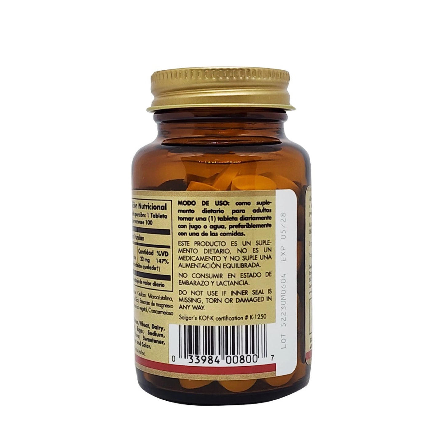 Zinc Quelado Solgar 100 Tablets Inmunidad y Piel