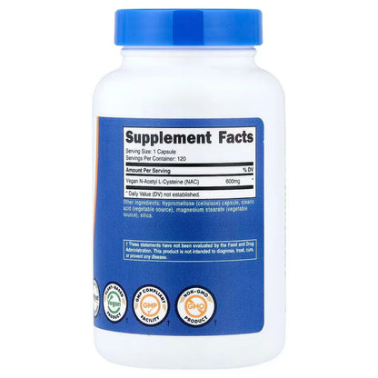 NAC Nutricost 600mg 120 Cápsulas | Soporte Antioxidante